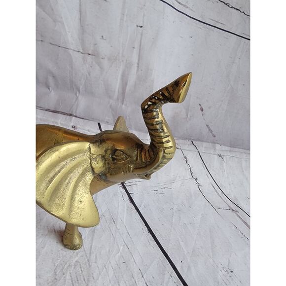 Vtg Brass Elephant Statue Figurine Trunk's Up - Picture 5 of 8